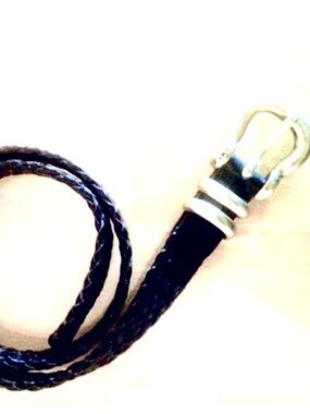 DKNY Weaved Black Leather Belt, gold hardware